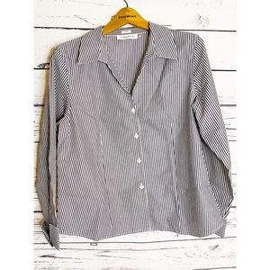 Calvin Klein Blouse Cotton Striped Gray White 14